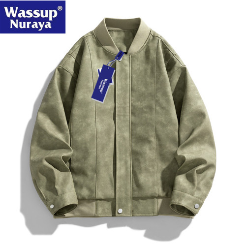 WASSUP Nuraya潮牌皮衣男秋季寬松痞帥棒球服外套復古飛行員夾克 WASSUP Nuraya潮牌皮衣男秋季寬松痞帥棒球服外套復古飛行員夾克
