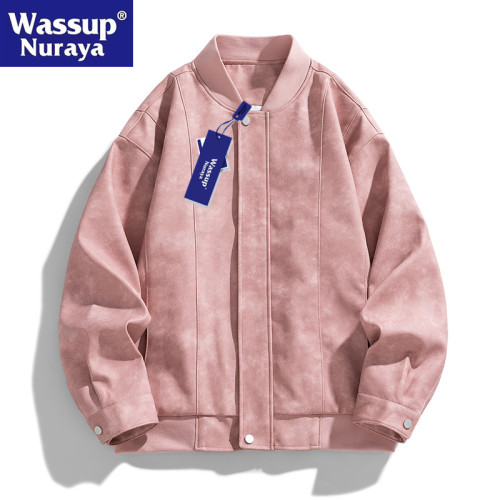 WASSUP Nuraya潮牌皮衣男秋季寬松痞帥棒球服外套復古飛行員夾克 WASSUP Nuraya潮牌皮衣男秋季寬松痞帥棒球服外套復古飛行員夾克