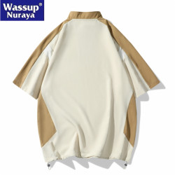 WASSUP Nuraya潮牌半拉鍊POLO衫男士夏季T恤拼接戶外運動服短袖
