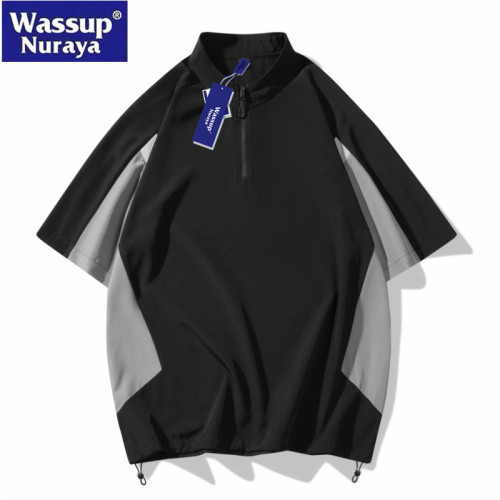 WASSUP Nuraya潮牌半拉鍊POLO衫男士夏季T恤拼接戶外運動服短袖