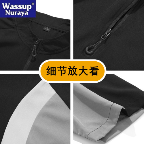 WASSUP Nuraya潮牌半拉鍊POLO衫男士夏季T恤拼接戶外運動服短袖