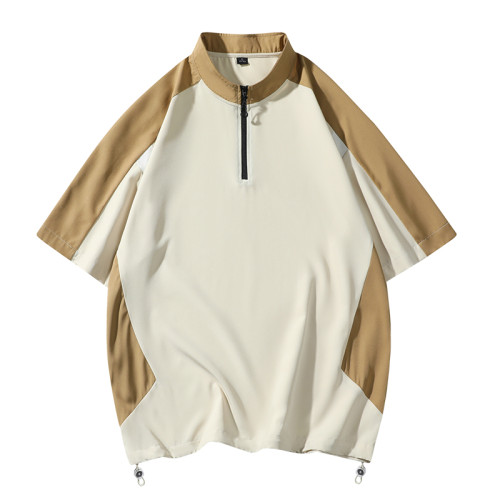 WASSUP Nuraya潮牌半拉鍊POLO衫男士夏季T恤拼接戶外運動服短袖