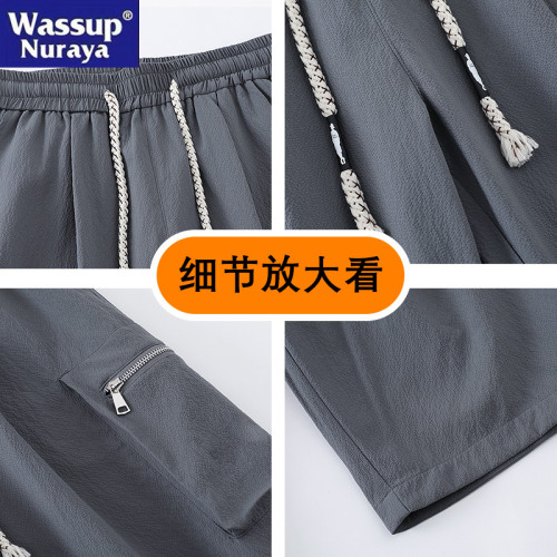 WASSUP Nuraya潮牌工裝七分褲夏新款寬松冰絲運動休閒直筒短褲男