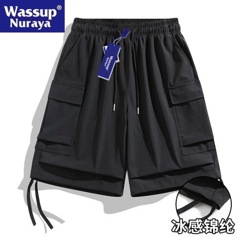WASSUP Nuraya潮牌冰絲運動短褲男夏季速乾健身休閒五分沙灘褲男