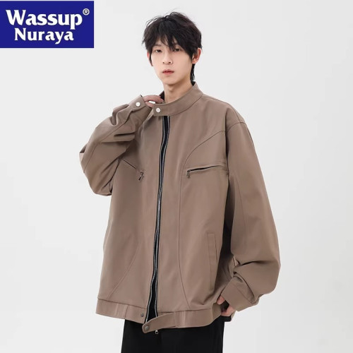 WASSUP NURAYA美式立領工裝飛行員夾克男潮拉鍊設計感棒球服外套
