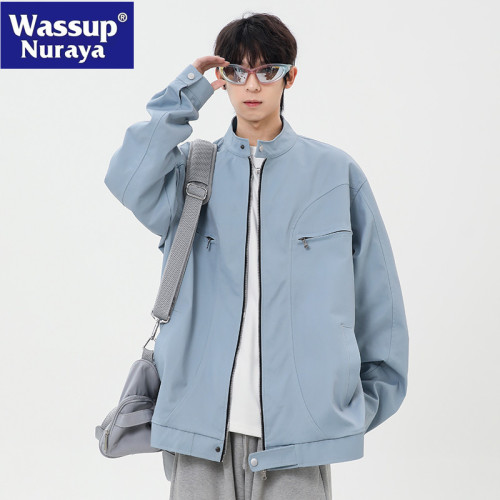 WASSUP NURAYA美式立領工裝飛行員夾克男潮拉鍊設計感棒球服外套