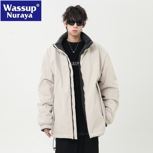 WASSUP NURAYA羊羔毛棉衣男冬季雙面穿加厚外套加絨青年立領棉服