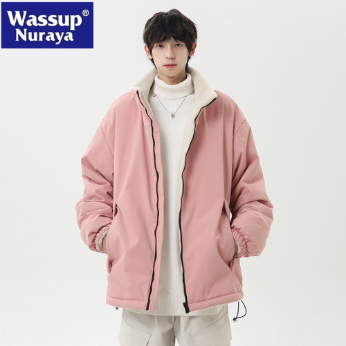 WASSUP NURAYA羊羔毛棉衣男冬季雙面穿加厚外套加絨青年立領棉服