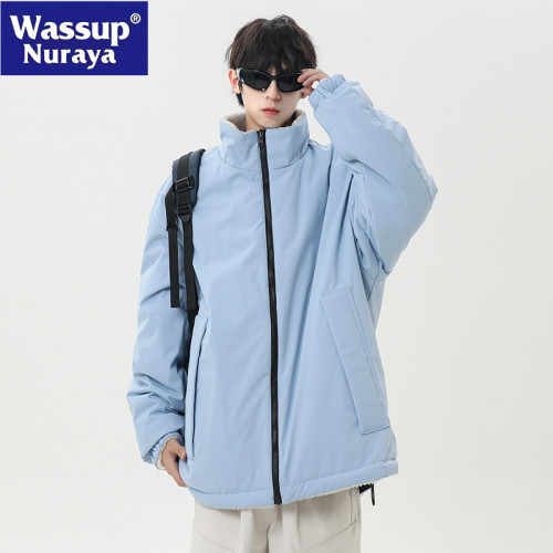 WASSUP NURAYA羊羔毛棉衣男冬季雙面穿加厚外套加絨青年立領棉服