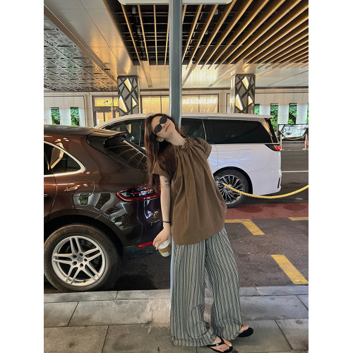 花邊領慵懶顯瘦減齡又時髦寬松短袖襯衫上衣女