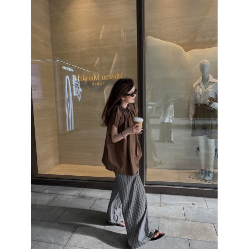 花邊領慵懶顯瘦減齡又時髦寬松短袖襯衫上衣女