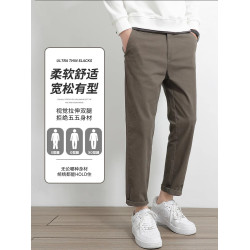 啄木鳥純棉休閒褲男士2025新款夏季薄款寬松直筒西褲九分長褲子K