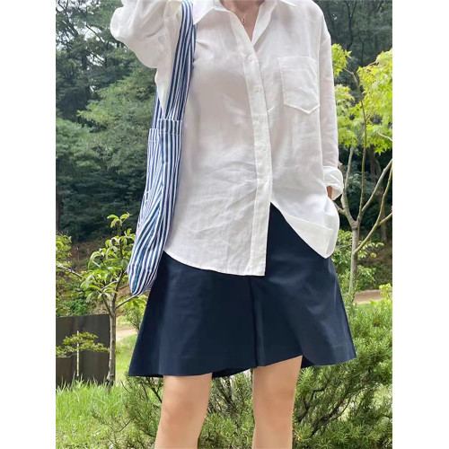 法式棉麻防曬白色襯衫女長袖薄款春夏寬松外搭韓版襯衣亞麻上衣秋