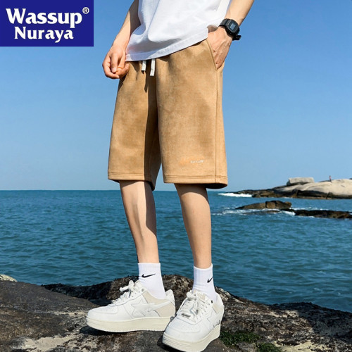 WASSUP NURAYA麂皮絨短褲男夏季潮牌美式薄款寬松運動休閒五分褲