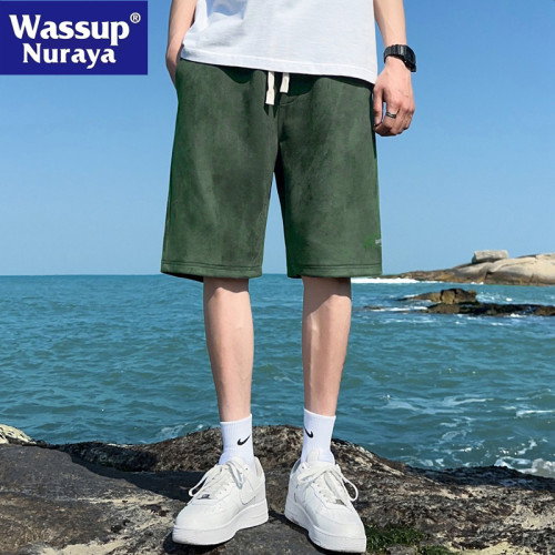 WASSUP NURAYA麂皮絨短褲男夏季潮牌美式薄款寬松運動休閒五分褲