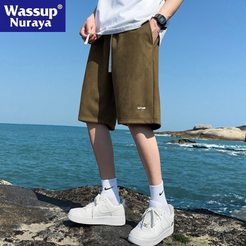 WASSUP NURAYA麂皮絨短褲男夏季潮牌美式薄款寬松運動休閒五分褲