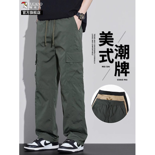 啄木鳥美式工裝褲男士夏季薄款2025新款寬松直筒運動休閒長褲子K