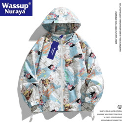 WASSUP Nuraya潮牌動漫夾克男2024春秋寬松連帽情侶休閒百搭外套