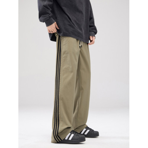 美式三條杠直筒休閒褲男2025春季新款寬鬆濶腿戶外工裝長褲