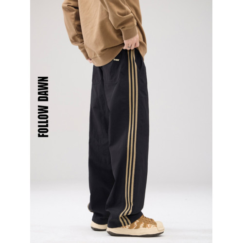 美式三條杠直筒休閒褲男2025春季新款寬鬆濶腿戶外工裝長褲