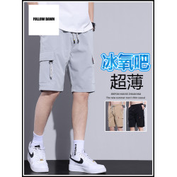 冰氧吧外穿短褲男款夏季薄款寬松中褲男士冰絲休閒五分褲
