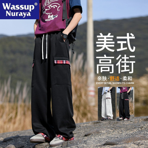 WASSUP NURAYA痞帥休閒褲男春秋新款直筒寬松長褲日系戶外濶腿褲
