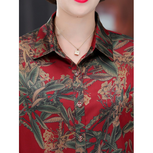 媽媽夏裝仿真絲襯衫薄款大碼中袖襯衣女中老年牛奶絲T恤奶奶上衣