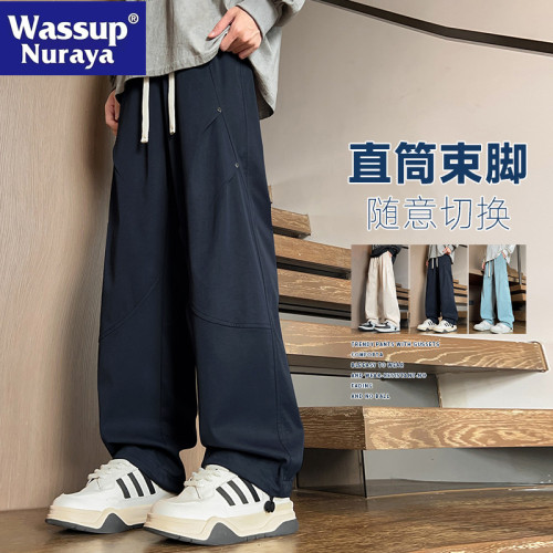 WASSUP NURAYA美式工裝褲男2025春秋潮牌寬松直筒休閒長褲沖鋒褲