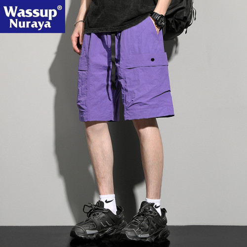 WASSUP NURAYA夏季寬松戶外運動男五分褲青少年速乾濶腿冰絲褲子
