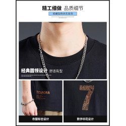 啄木鳥純棉印花短袖t恤男士夏季薄款2025新款寬松圓領半袖衫體恤K