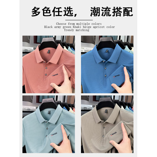 啄木鳥2025夏季新款中年男士翻領polo衫口袋款大碼休閒爸爸裝t恤C