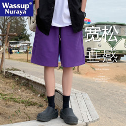 WASSUP NURAYA紫色運動短褲男士夏季2025新款寬鬆休閒沙灘五分褲