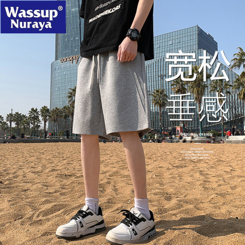 WASSUP NURAYA紫色運動短褲男士夏季2025新款寬鬆休閒沙灘五分褲