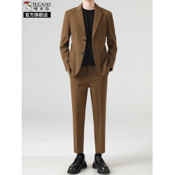 啄木鳥男士西裝2025新款修身新郎伴郎禮服正裝結婚免燙西服套裝K