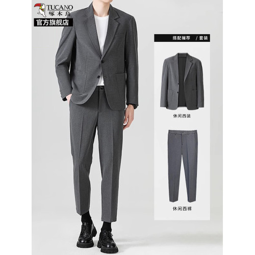 啄木鳥男士西裝2025新款修身新郎伴郎禮服正裝結婚免燙西服套裝K
