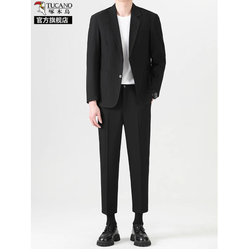 啄木鳥男士西裝2025新款修身新郎伴郎禮服正裝結婚免燙西服套裝K