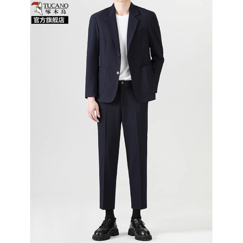 啄木鳥男士西裝2025新款修身新郎伴郎禮服正裝結婚免燙西服套裝K