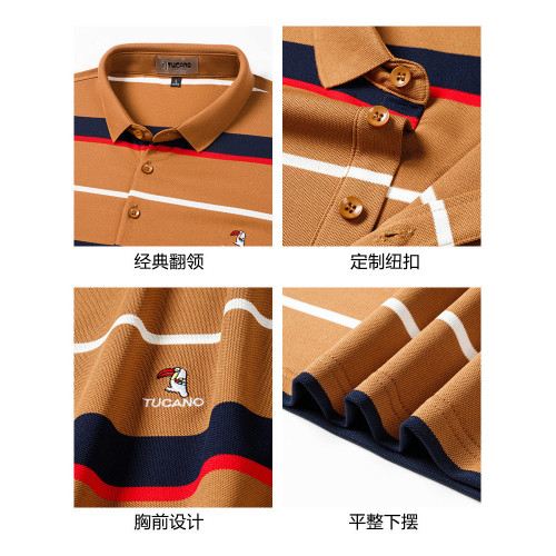 啄木鳥條紋短袖t恤男夏季商務翻領休閒POLO衫中青年寬松涼感上衣H