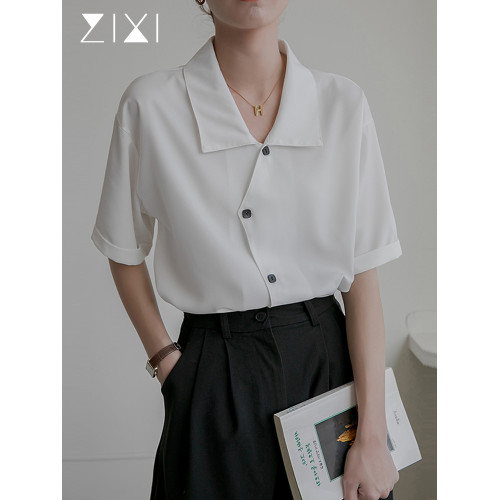 通勤短袖職業襯衫女夏季法式小衆長袖OL正裝面試穿白色襯衣上衣夏