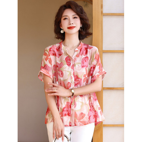 媽媽洋氣短袖襯衫中年女裝夏裝襯衣中老年夏季2025新款薄款上衣服