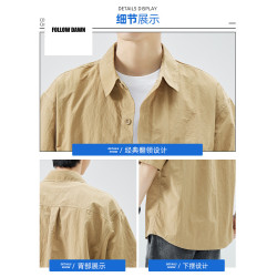 冰絲襯衫男款夏季新款潮流牌痞帥風半袖衣服短袖工裝襯衣