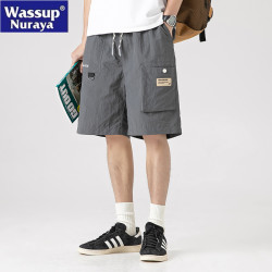 WASSUP NURAYA冰絲短褲男夏季薄寬松休閒工裝學生運動沙灘五分褲