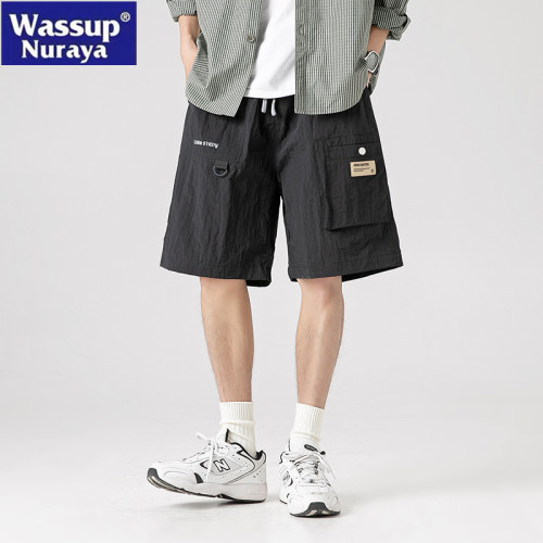 WASSUP NURAYA冰絲短褲男夏季薄寬松休閒工裝學生運動沙灘五分褲