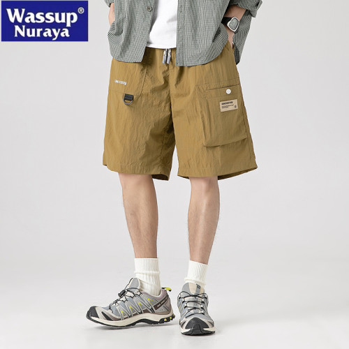 WASSUP NURAYA冰絲短褲男夏季薄寬松休閒工裝學生運動沙灘五分褲