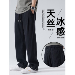 天絲萊賽爾男士牛仔褲2025夏季薄款舒適寬鬆直筒濶腿褲涼感長褲子