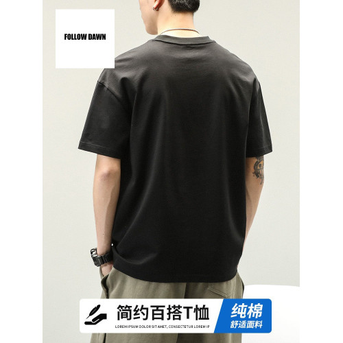 全棉短袖T恤男生夏季重磅潮牌ins時尚寬松純棉美式圓領體