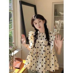 甜美波點飛飛袖襯衫女夏季2025新款重工設計感木耳邊寬松別致小衫