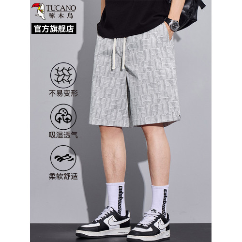 啄木鳥休閒短褲男士夏季薄款透氣涼感新款寬松直筒濶腿五分褲子Q