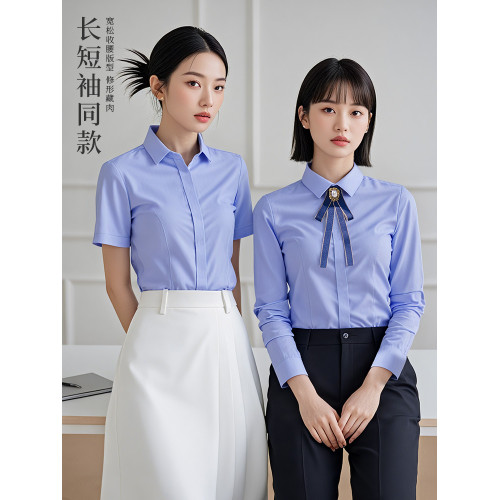 韓曼柯夏季短袖襯衫女新款職業通勤正裝面試商務修身顯瘦輕奢襯衣