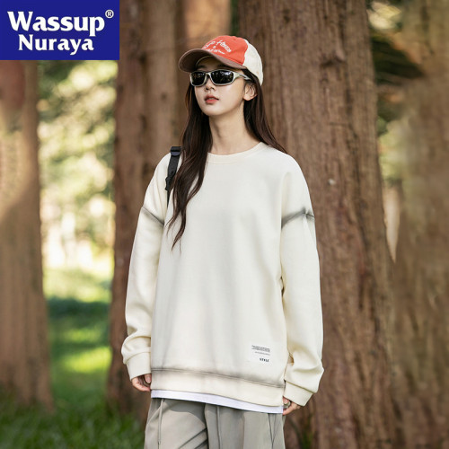 WASSUP NURAYA假兩件衛衣男2025春秋寬松休閒情侶長袖圓領體恤女